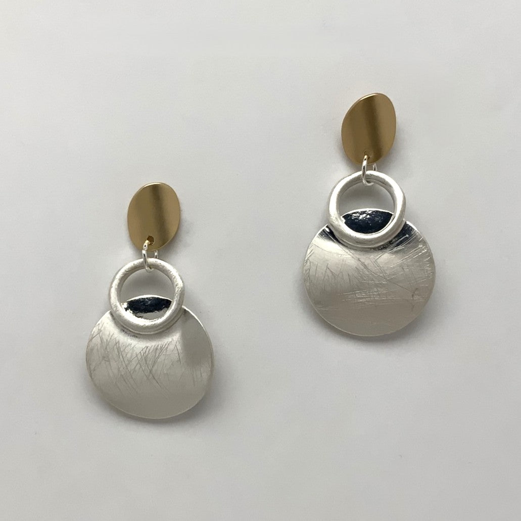 Three Tier Circle Drop Distressed Metal Look Earring
