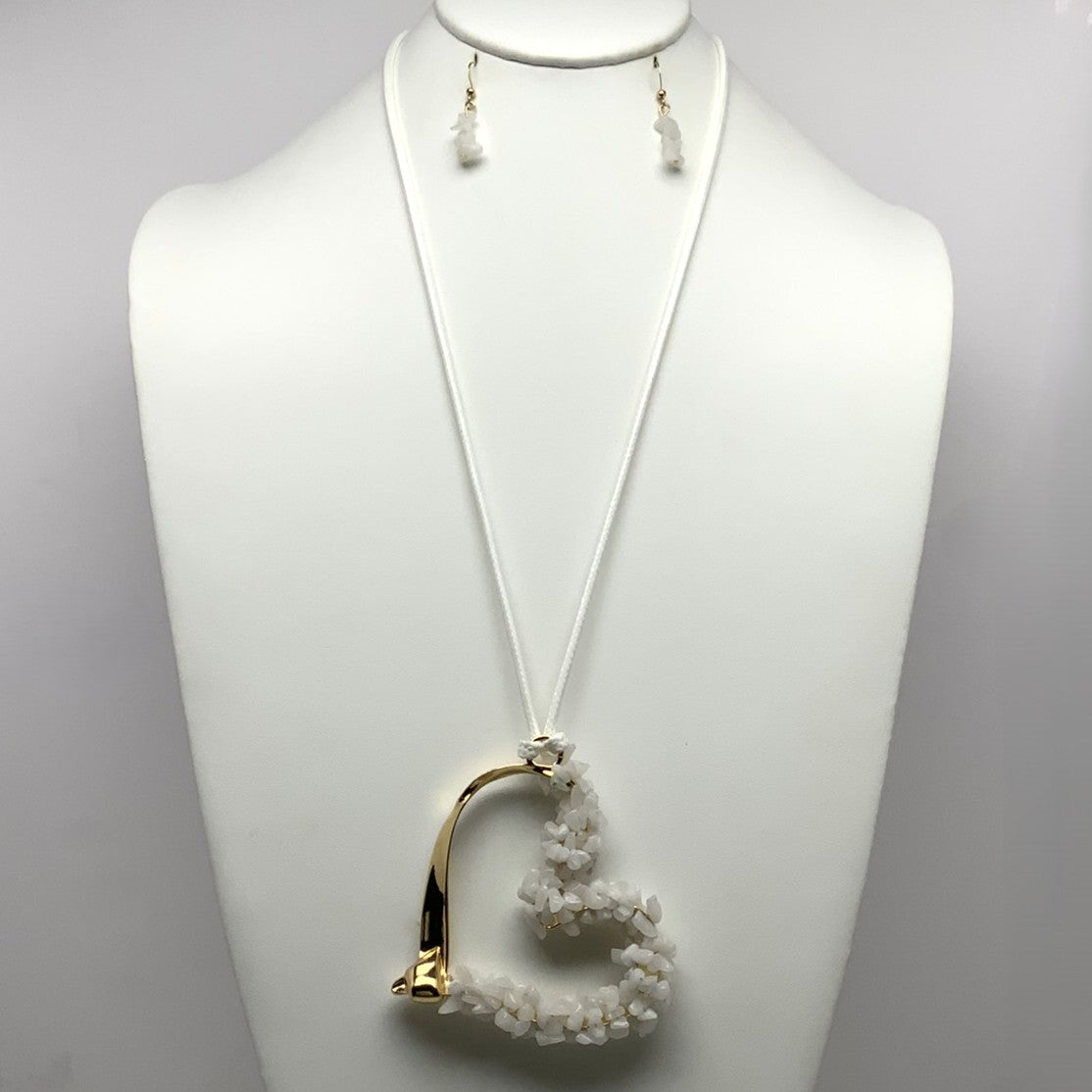 Stone Crystal Heart Drop Necklace Set