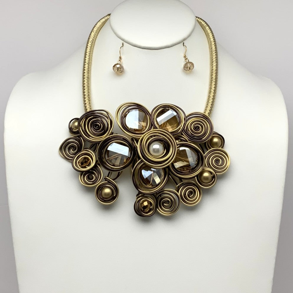 Wire Crystal Bib Style Necklace Set