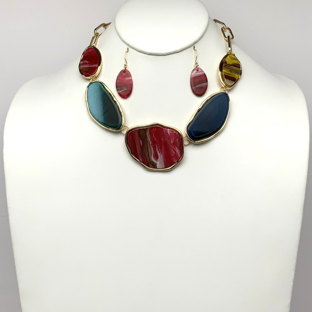 Lucite Color Mix Link Necklace Set