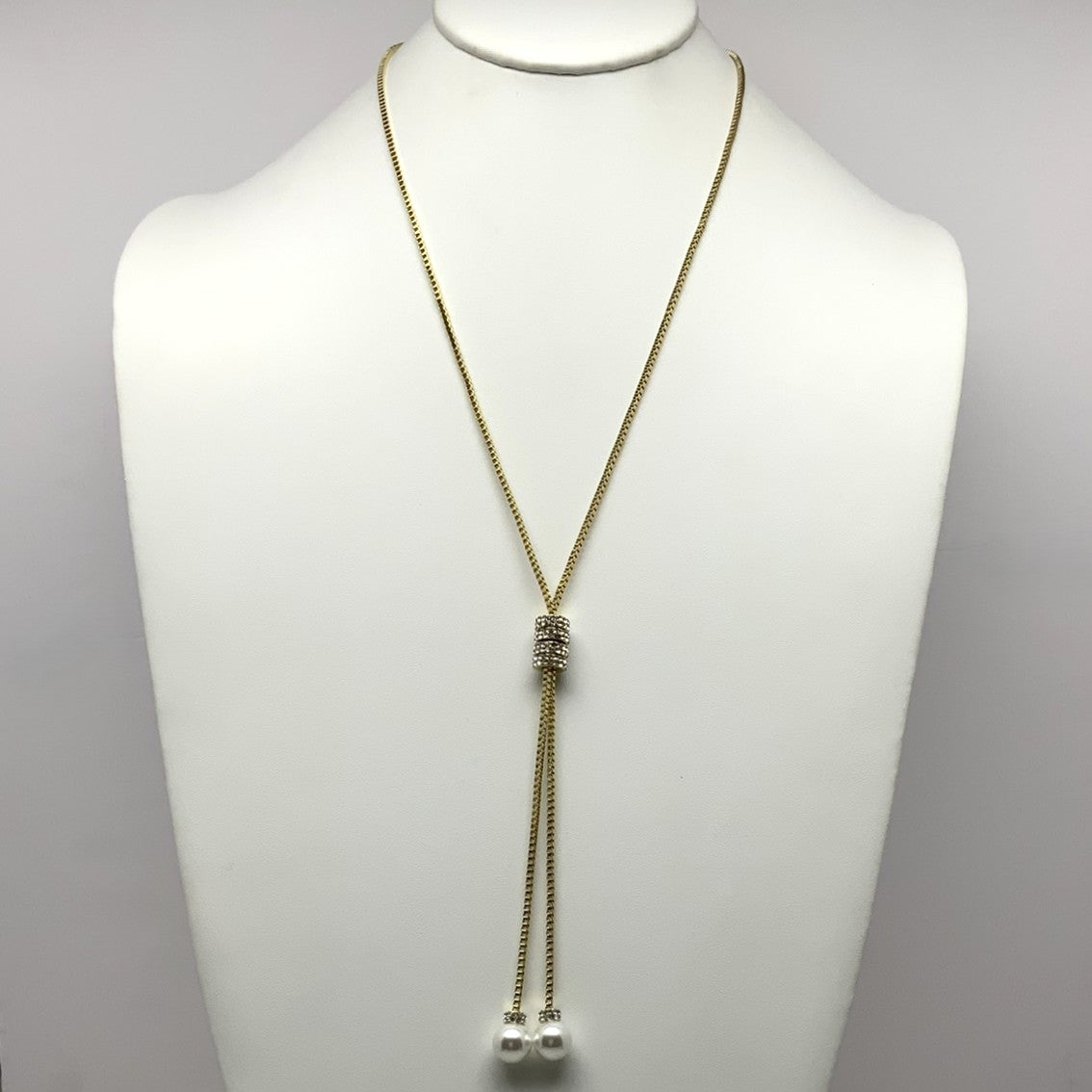 Box Chain CZ Pearl Tassel Necklace