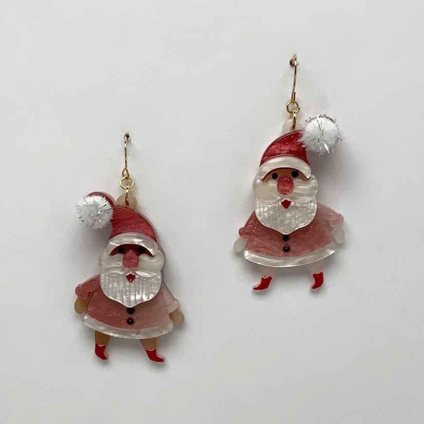 Layered Lucite Santa Clause Earrings