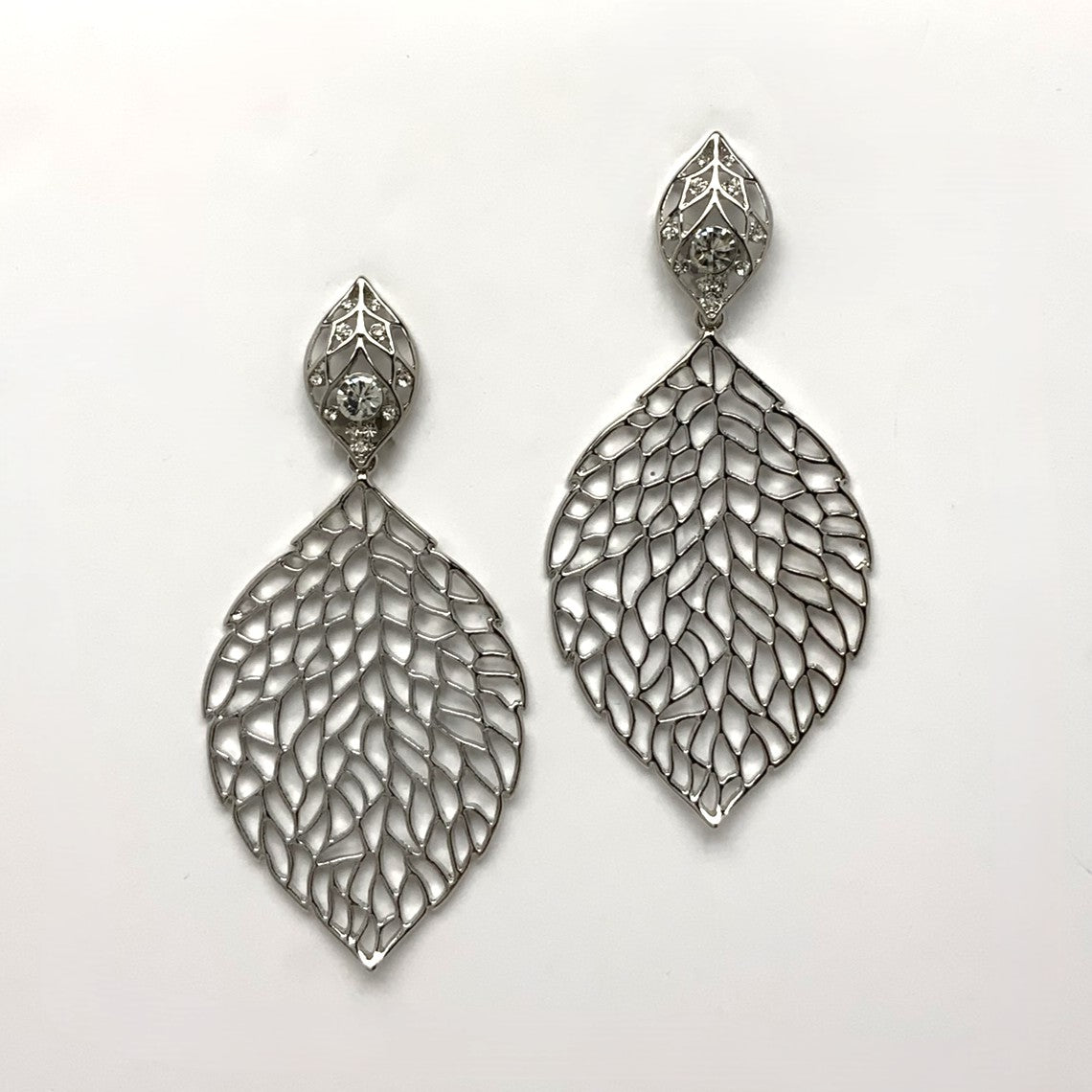 Leaf Pattern Drop Clip Earrings