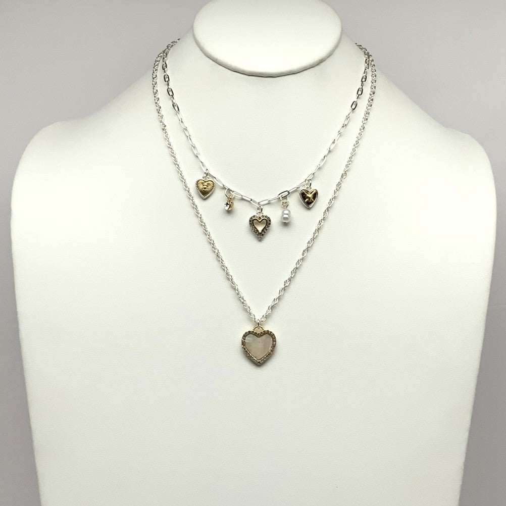 Layered Heart Charm Pendant Necklace