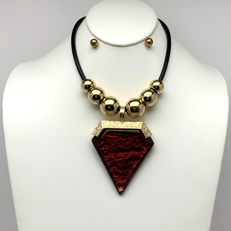 Triangle Lucite Bead Bib Style Necklace Set