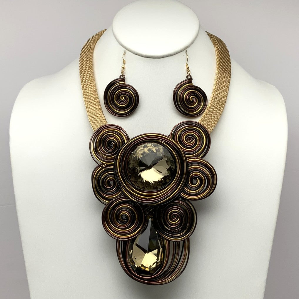 Spiral Crystal Wire Necklace Set