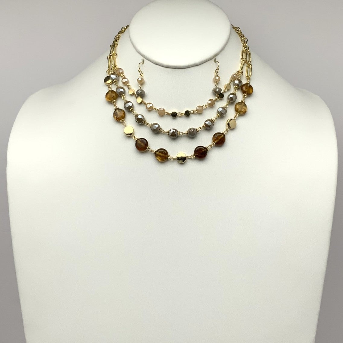 Layered Flat Circle Lucite Crystal Necklace Set
