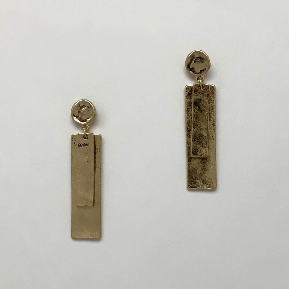 Rustic Textured Rectangle Layer Drop Earrings