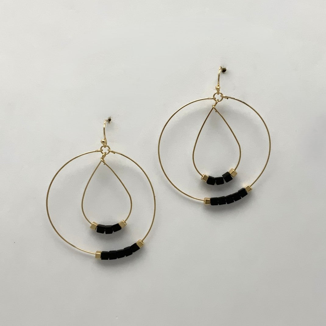 Circle Teardrop Wooden Bead Earrings