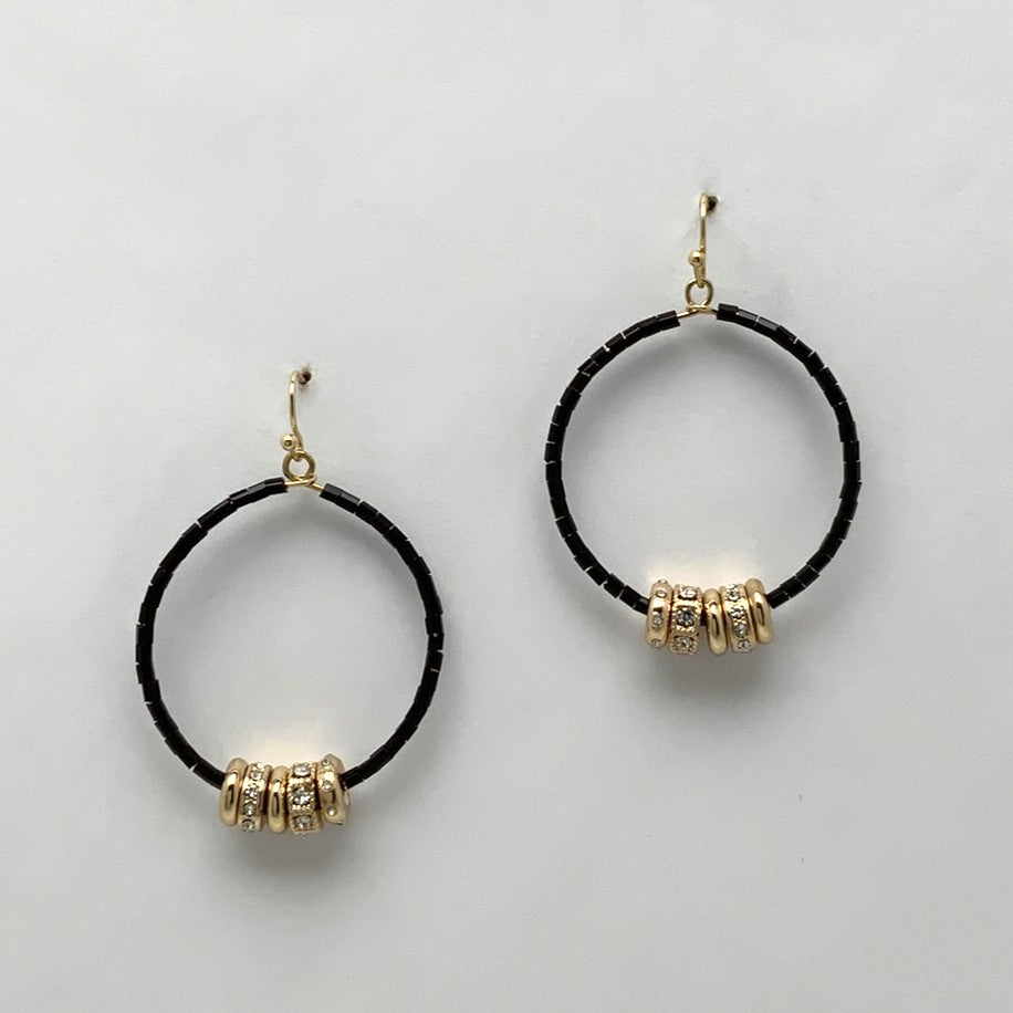 Beaded Circle with Crystal Ring Charm Earrings