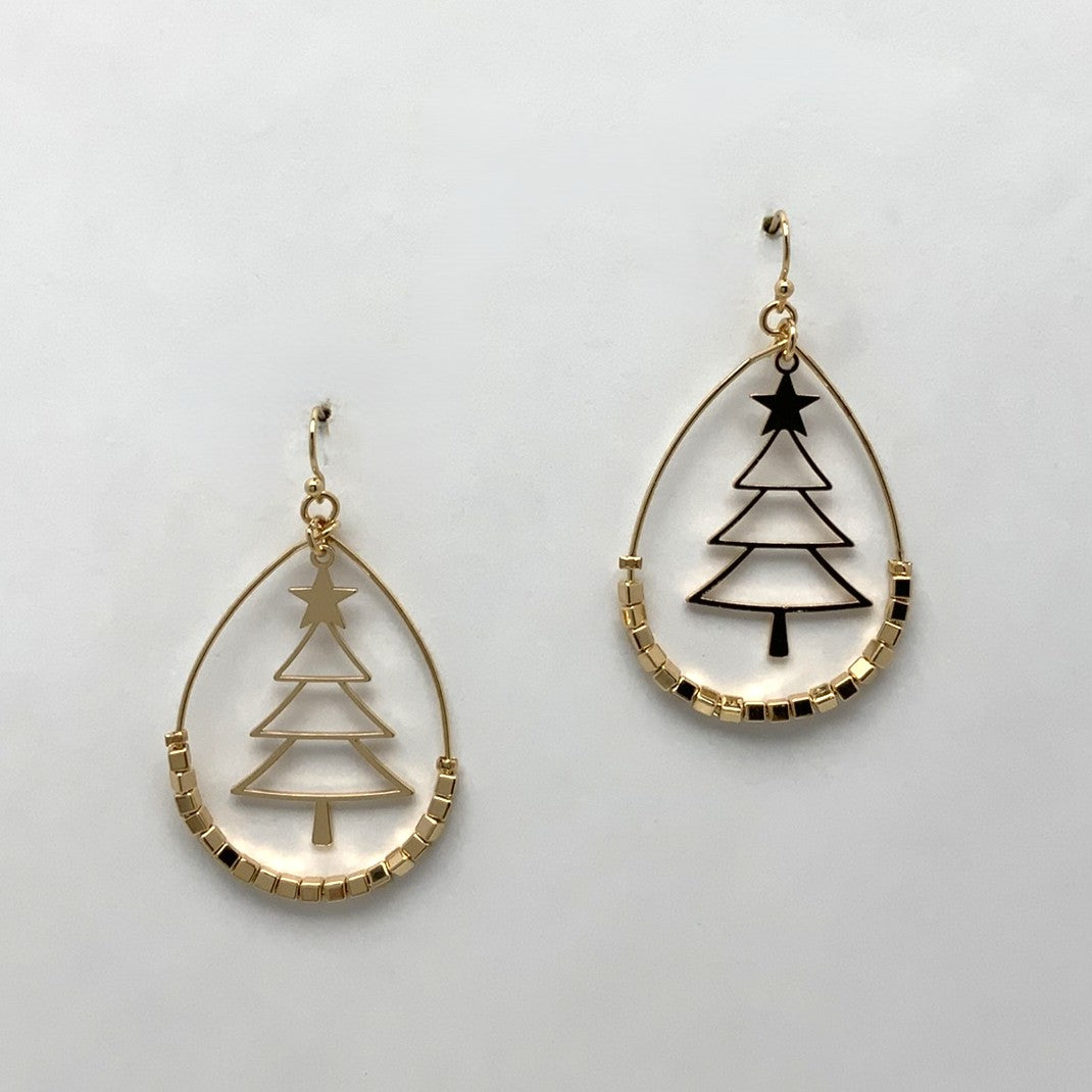 Christmas Tree Teardrop Bead Earrings
