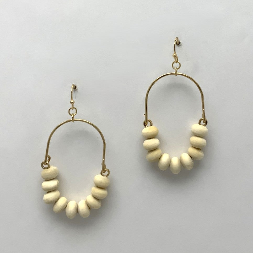 Wooden Bead Oval Drop Earrings
