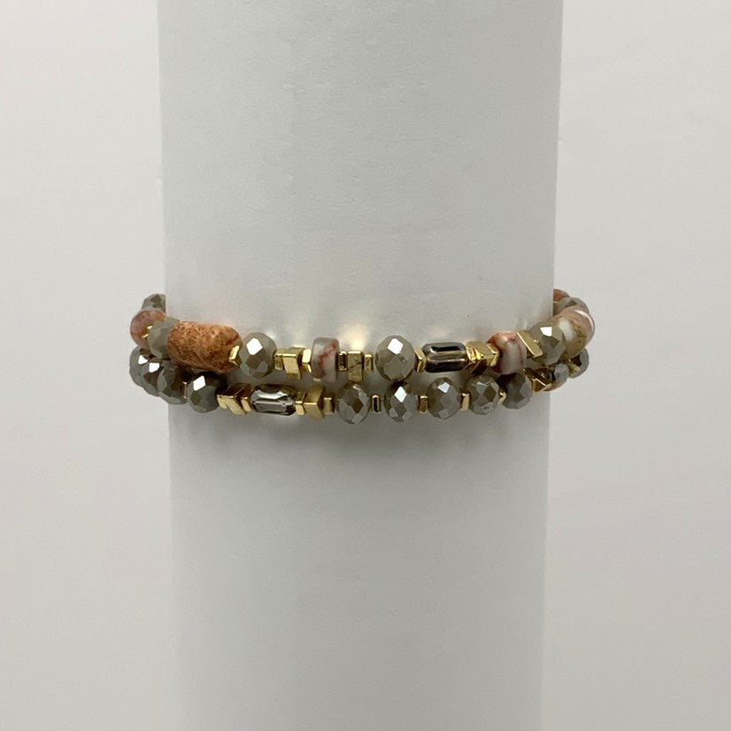 Cylinder Beaded Crystal Bracelet Set