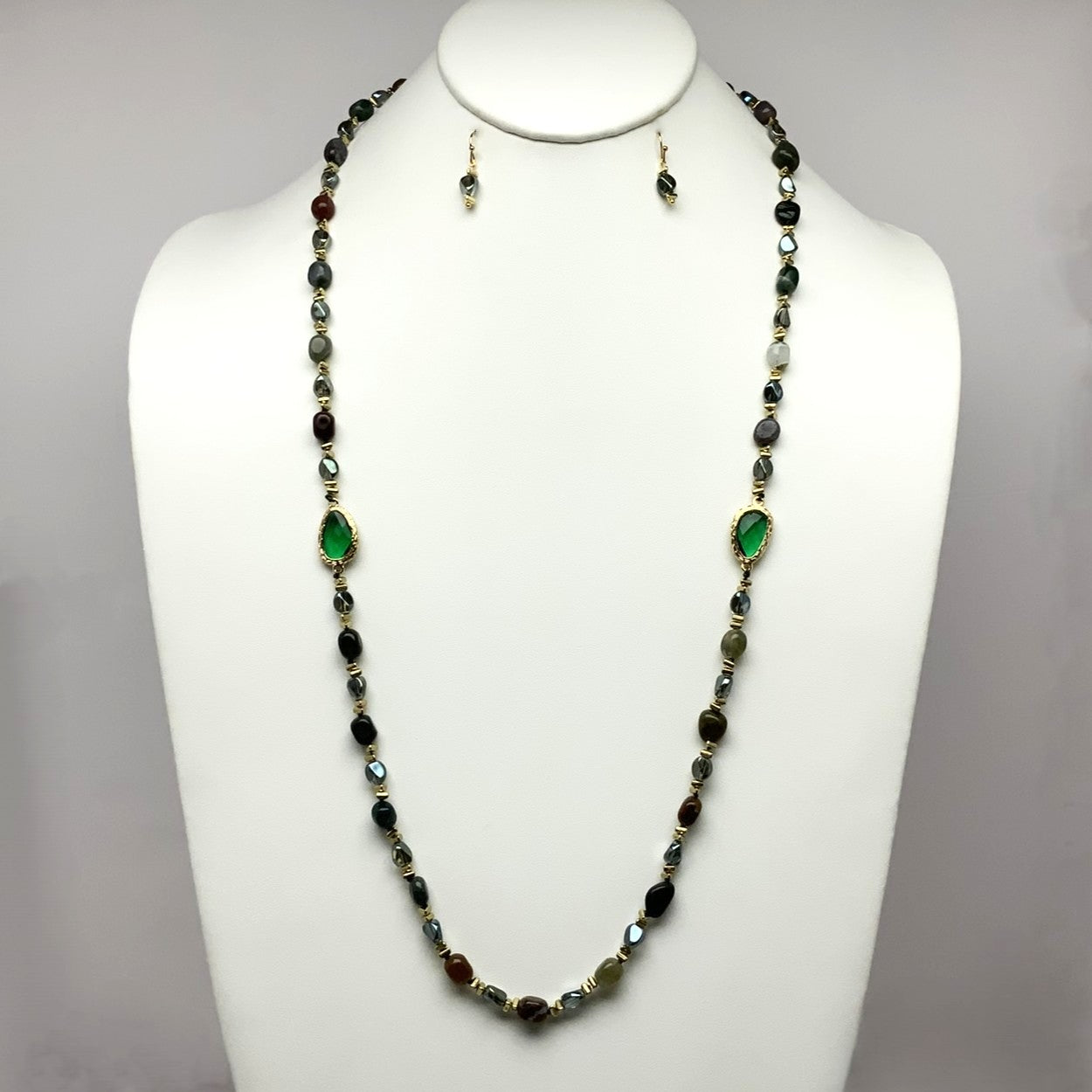 Long Stone Crystal Necklace Set