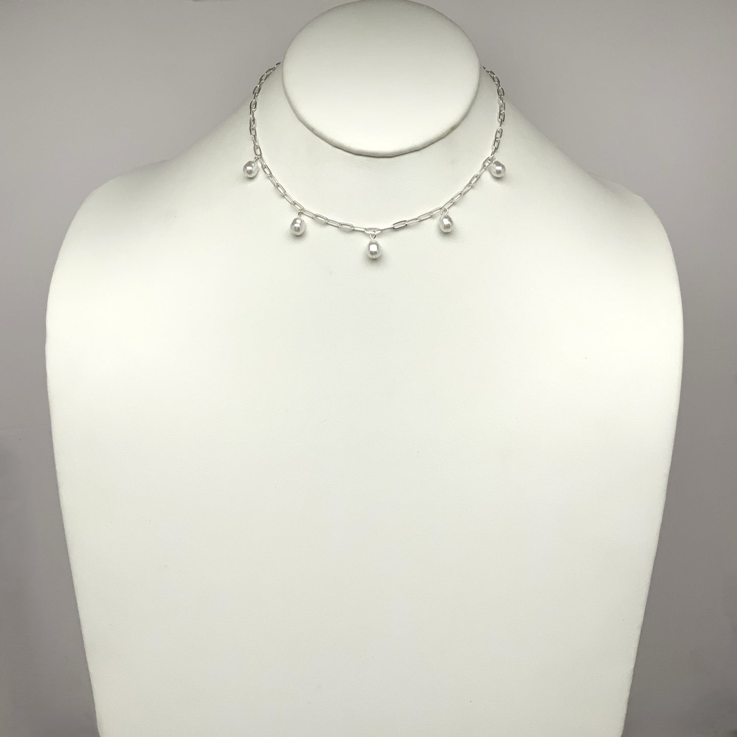 Link Chain Pearl Charm Drop Necklace