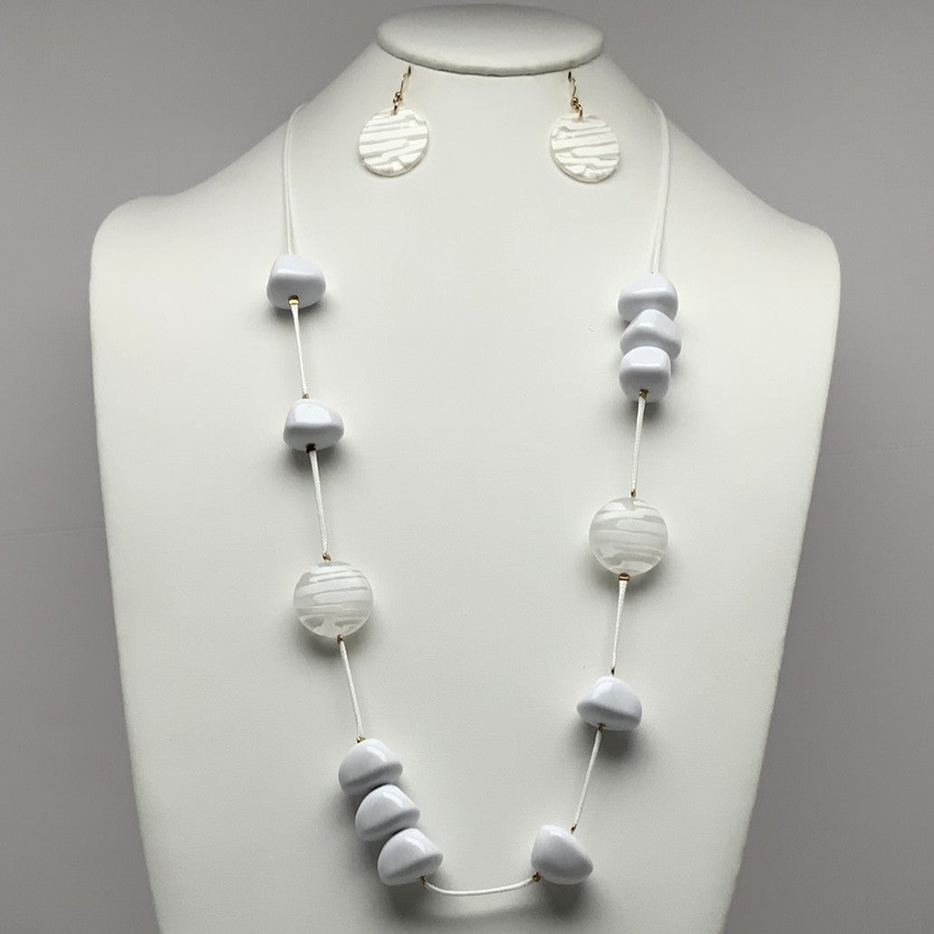 Long Vinyl Cord with Lucite/Acrylic/Glass Beads Spacers Necklace Set