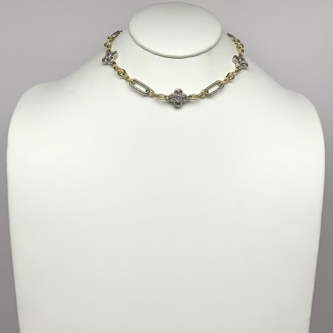 Mix Chain Cubic Zirconia Clover Necklace