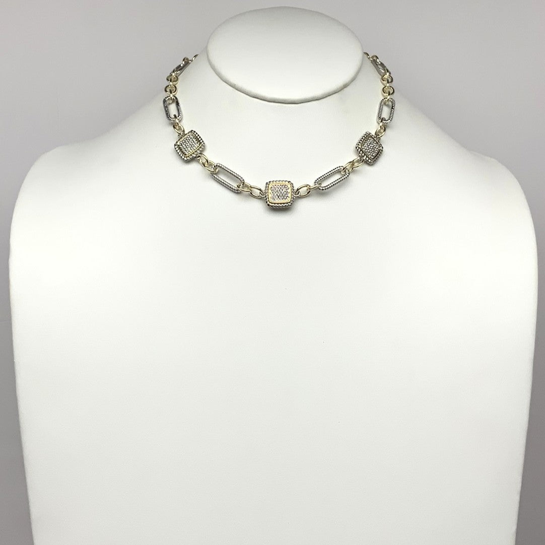 Chain Mix Cubic Zirconia Square Necklace