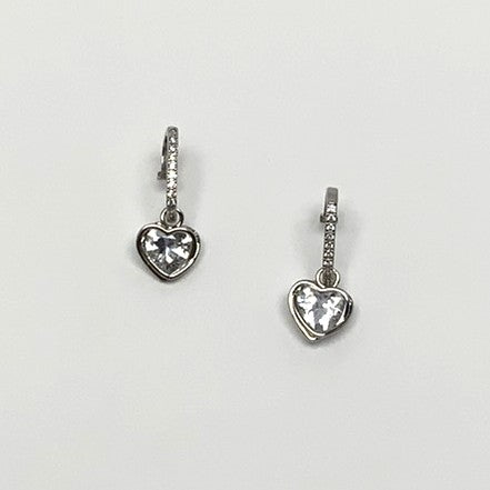 Cubic Zirconia Heart Charm Drop Earrings