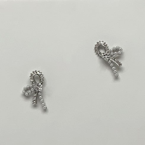 Heart Crystal Pearl Bow Twist Earrings