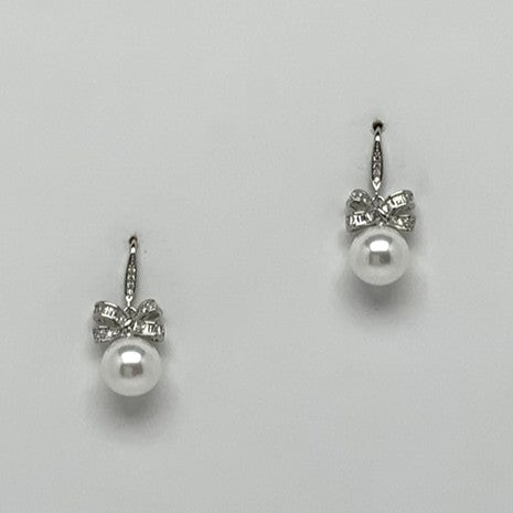 Crystal Bow Pearl Drop Earrings