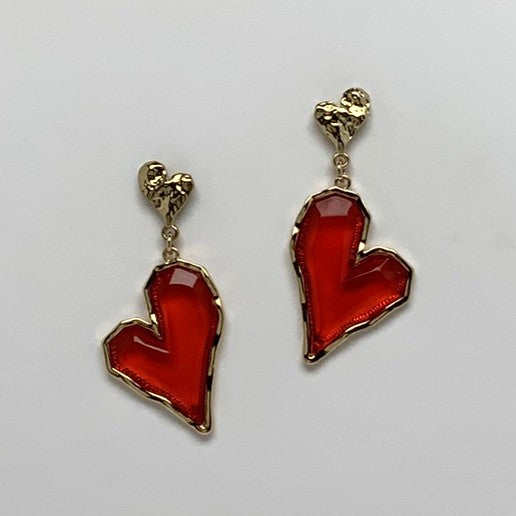 3D Enamel Textured Heart Earrings
