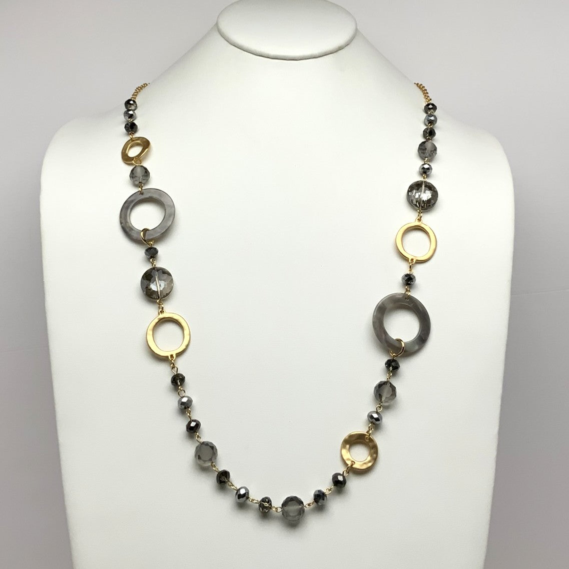 Crystal Lucite Lucite Metal Rings Necklace