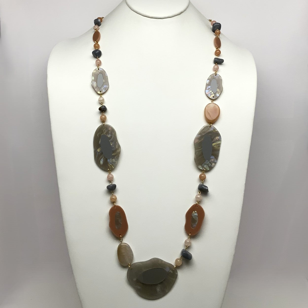 Flat Abstract Lucite Stone Long Necklace