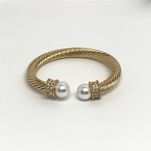 Twist Textured Bracelet W/ Pearls