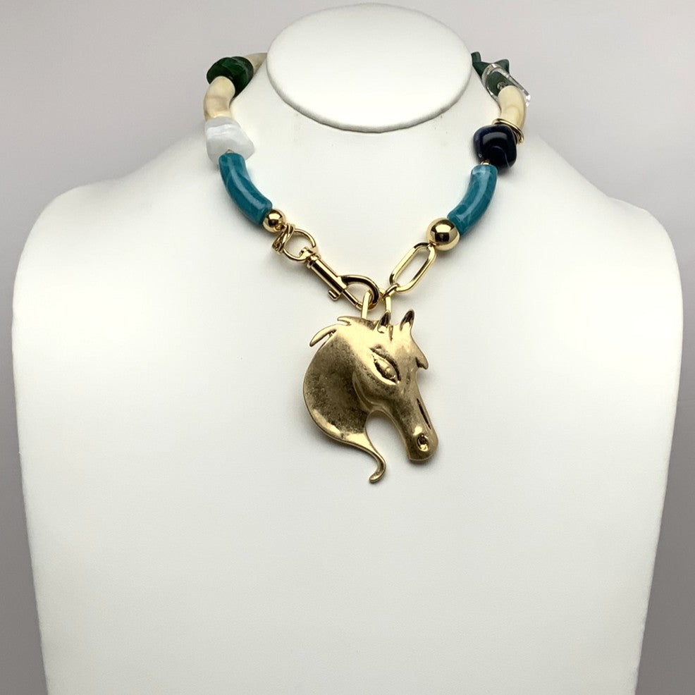 Horse Pendant w/Chunky Beaded Necklace