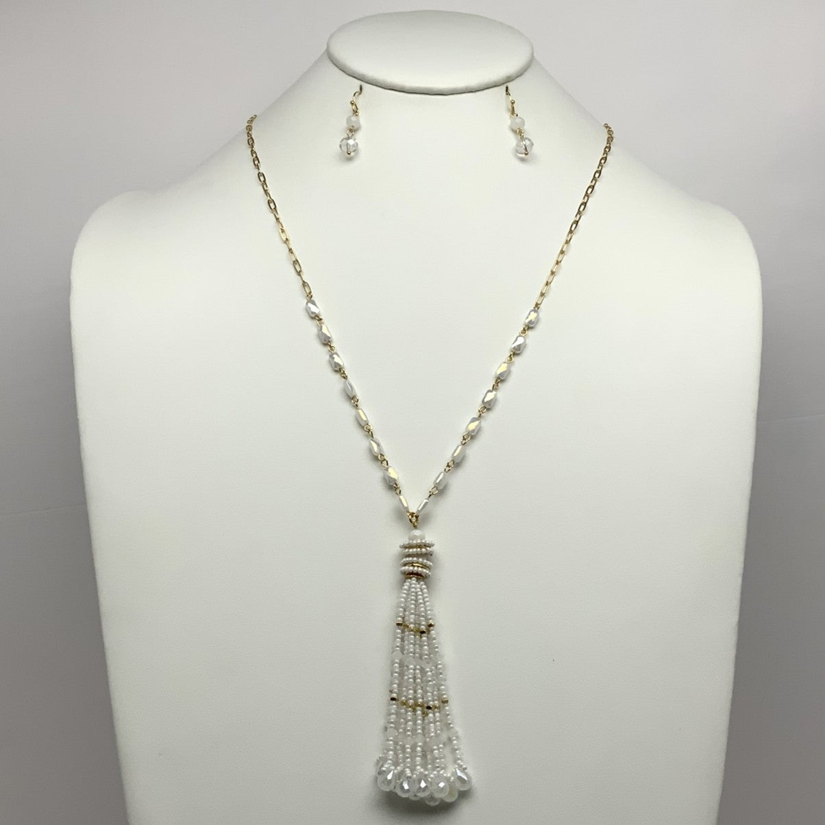 Long Beaded Tassel Necklace Set