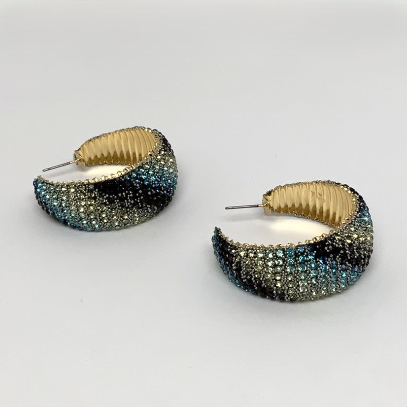 Crystal Wide Half Hoop Earrings