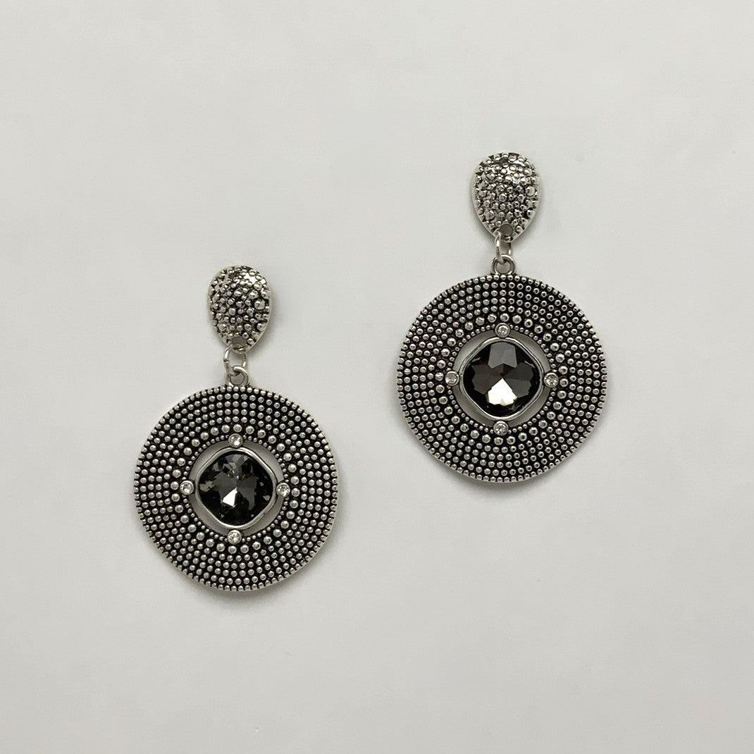 Textured Circle Crystal Drop Earrings