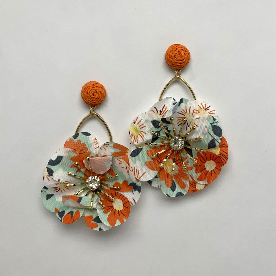 Flower Fabric Metal Statement Earrings