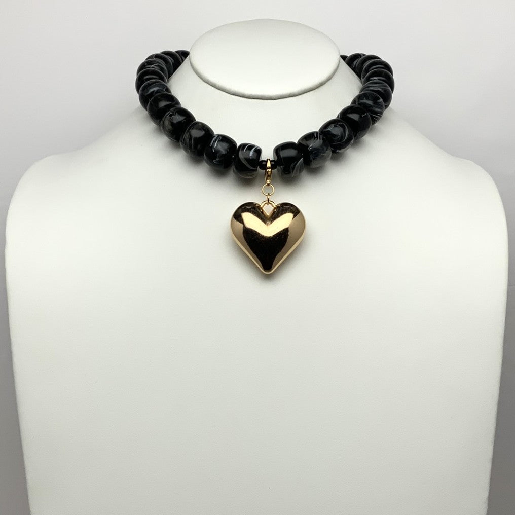Chunky Lucite Bead Heart Necklace