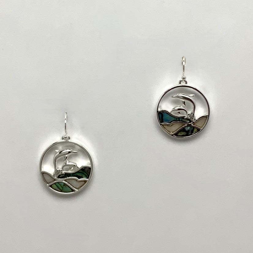Circle w/Dolphin Design Earrings