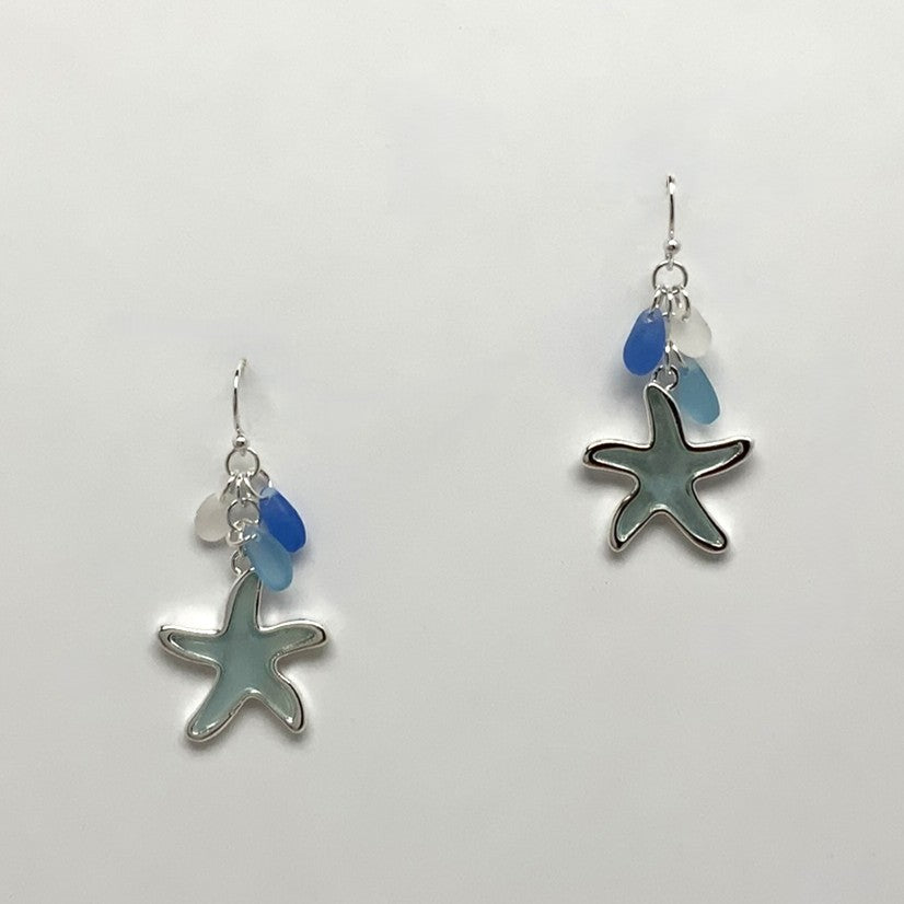 Starfish Drop w/Sea Glass Bead Earrings