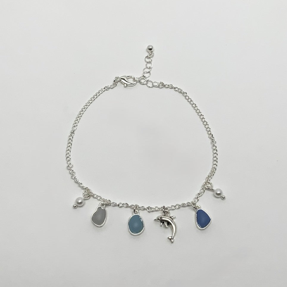 Sea Glass Charms w/Dolphin Anklet