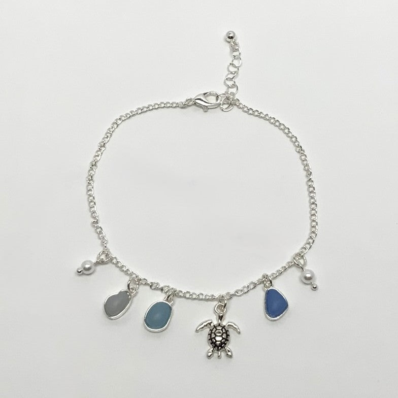 Sea Glass Charms w/Turtle Anklet