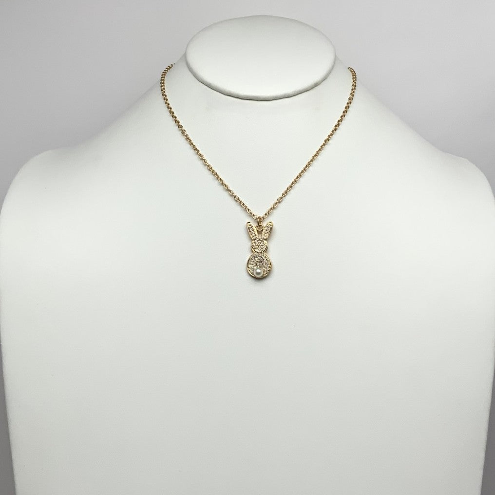 Crystal Bunny Pearl Tail Necklace