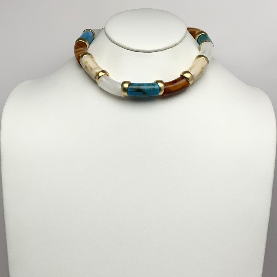 Lucite Curved Cylinder Bead Necklace