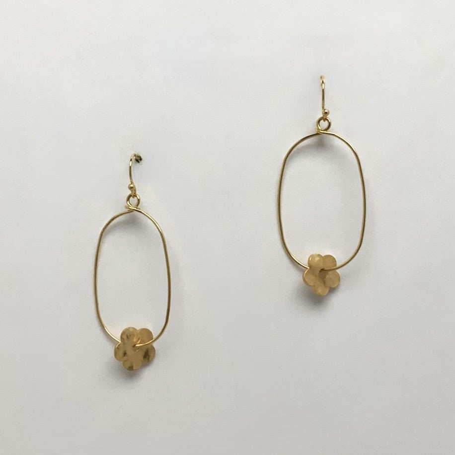 Oval Simple Flower Charm Earrings