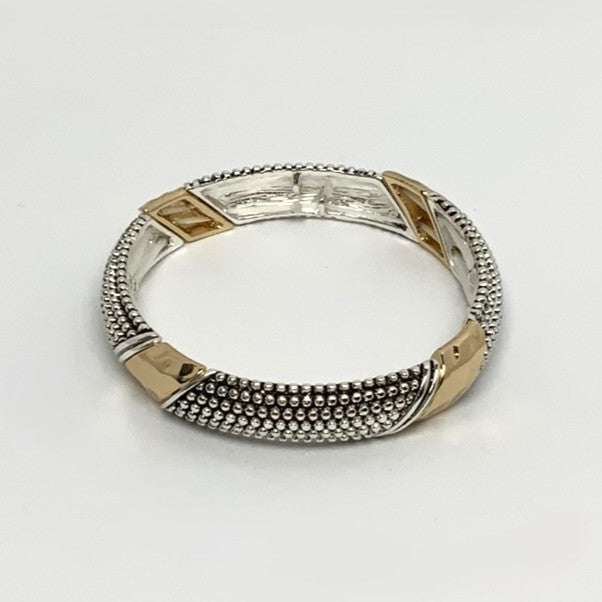 Designer Look Metal Stretch Bracelet with Dots and Hammered Stripes
