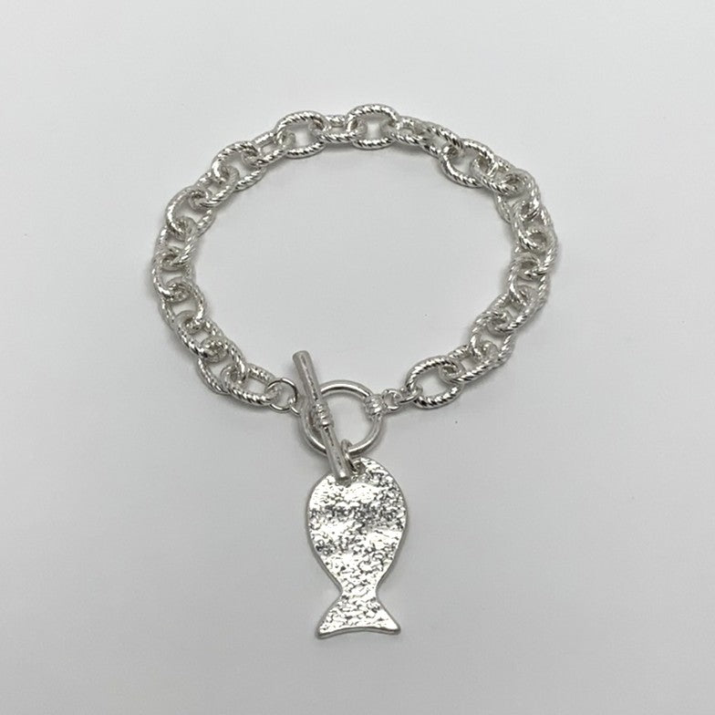 Chunky Chain w/Fish Charm Bracelet