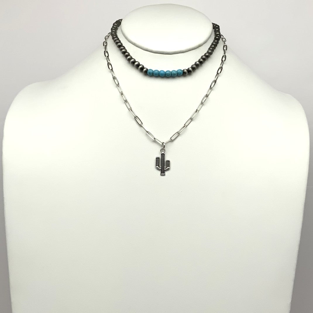 Layered Cactus Beaded Necklace