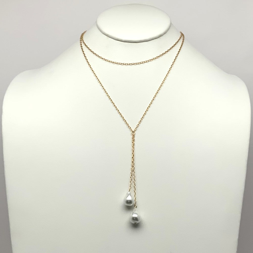 Y-Shape necklace w/Pearl Drop Necklace