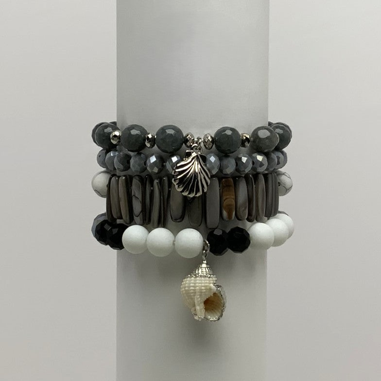 Beaded Layering Stack w/ Shells Bracelet