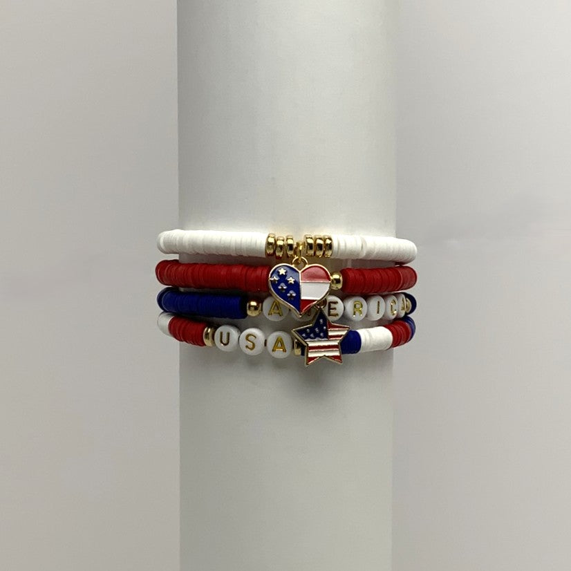 Stackable Patriotic Beaded Charm Bracelet