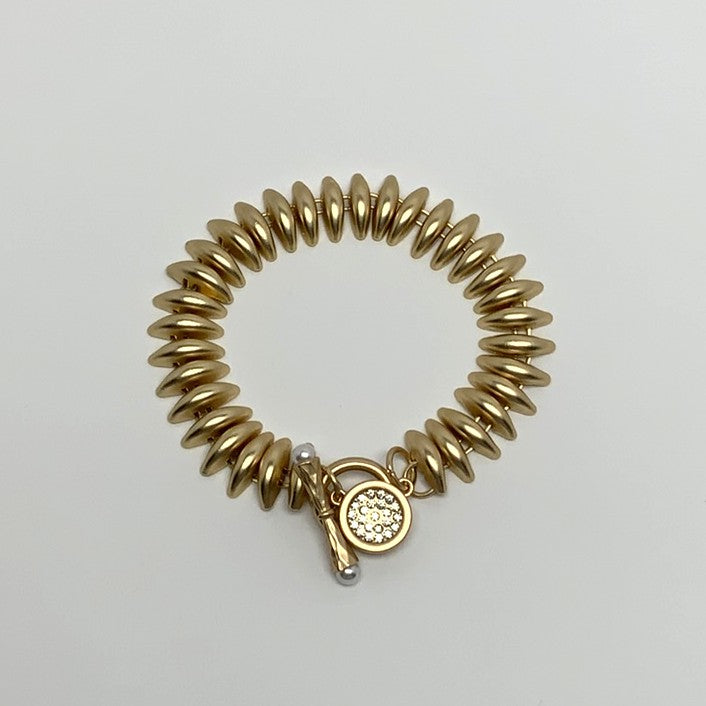 Multiple Crescent Rhinestone Charm Pearl Toggle Bracelet