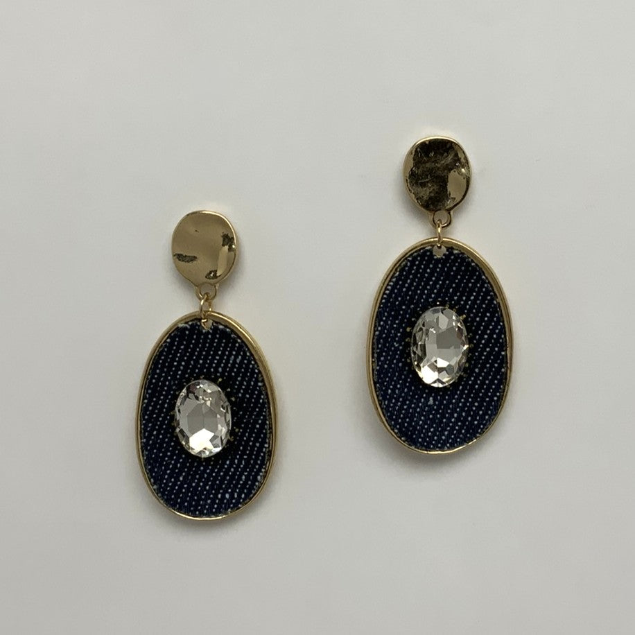 Denim Covered w/Crystal Earrings